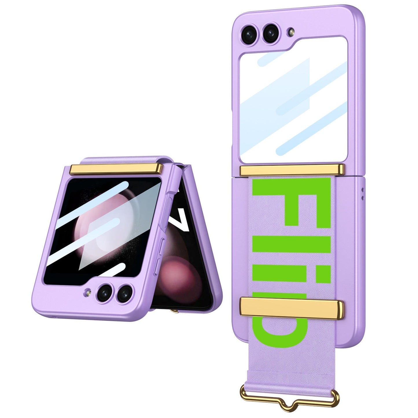 Samsung Galaxy Z Flip5 Wristband Case Ultra-thinFrosted Hard Shell With Tempered Glass Protector