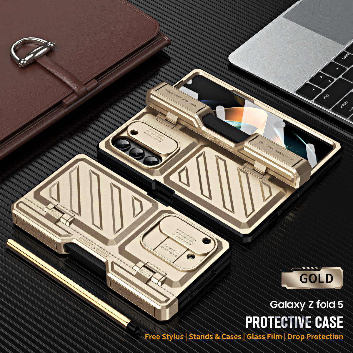Ultra Strong Drop Prevention Case For Samsung Galaxy Z Fold5 With Bracket and Front Film Free Stylus