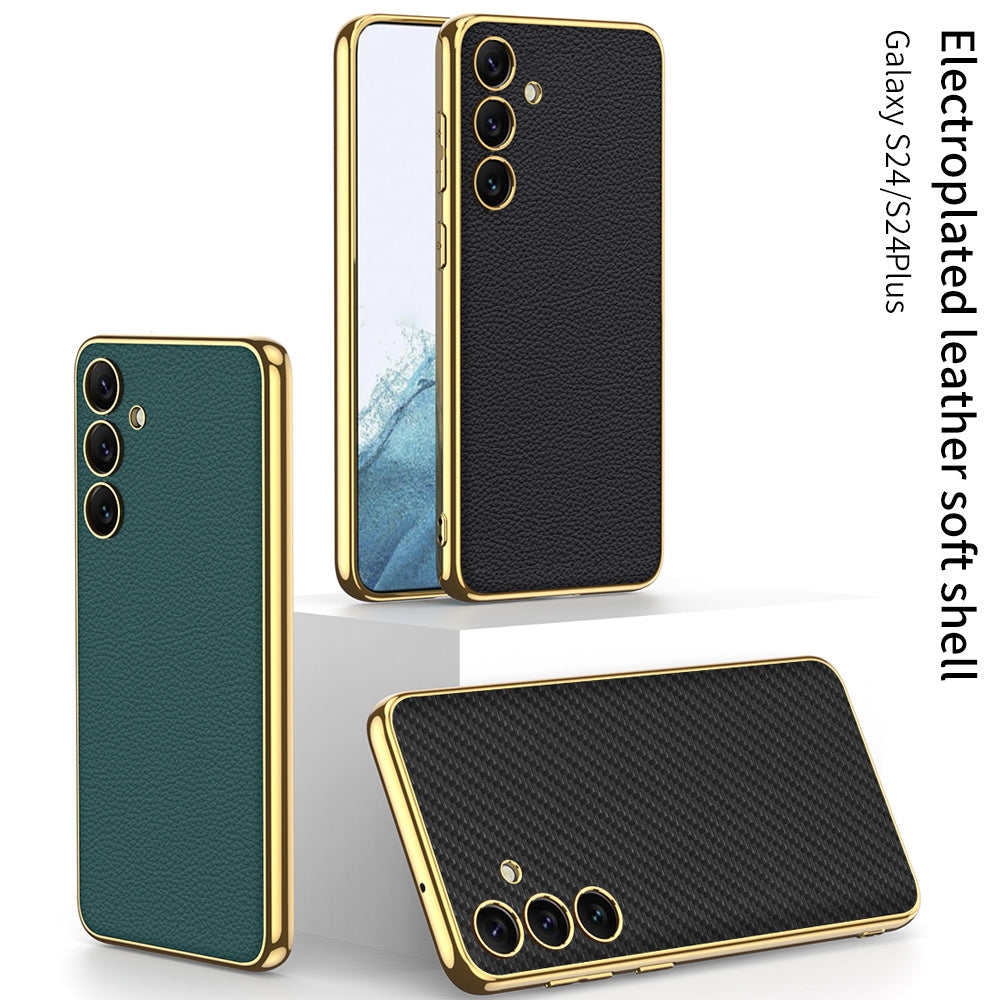 Samsung S24Ultra Case S24 Series Electroplated Plain Leather Phone Case