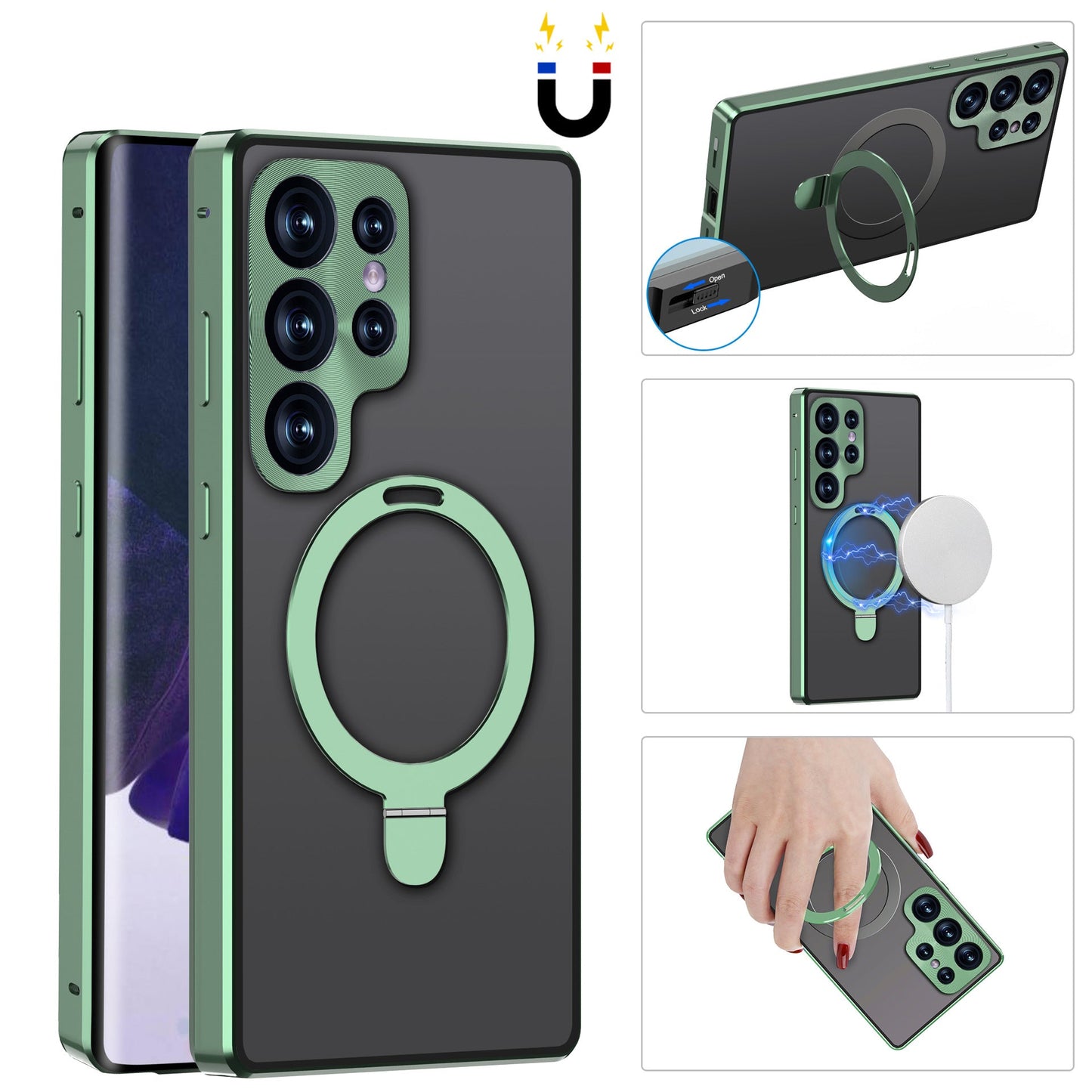 Samsung Galaxy S23 Ultra Case Magneto Metal Magnetic S22 Ultra Case with MagSafe Folding Kick-stand