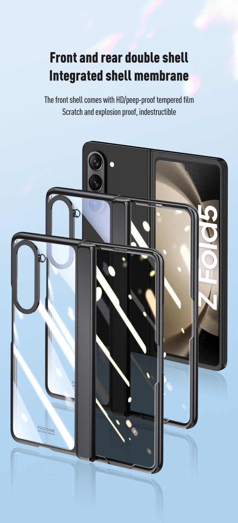 Full Surround Galaxy Z Fold5 Transparent Phone Case with Invisible Stand & Pen Slot & Film
