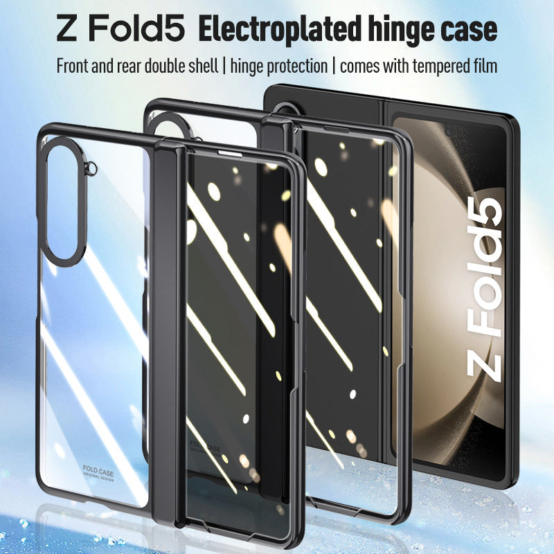 Full Surround Galaxy Z Fold5 Transparent Phone Case with Invisible Stand & Pen Slot & Film