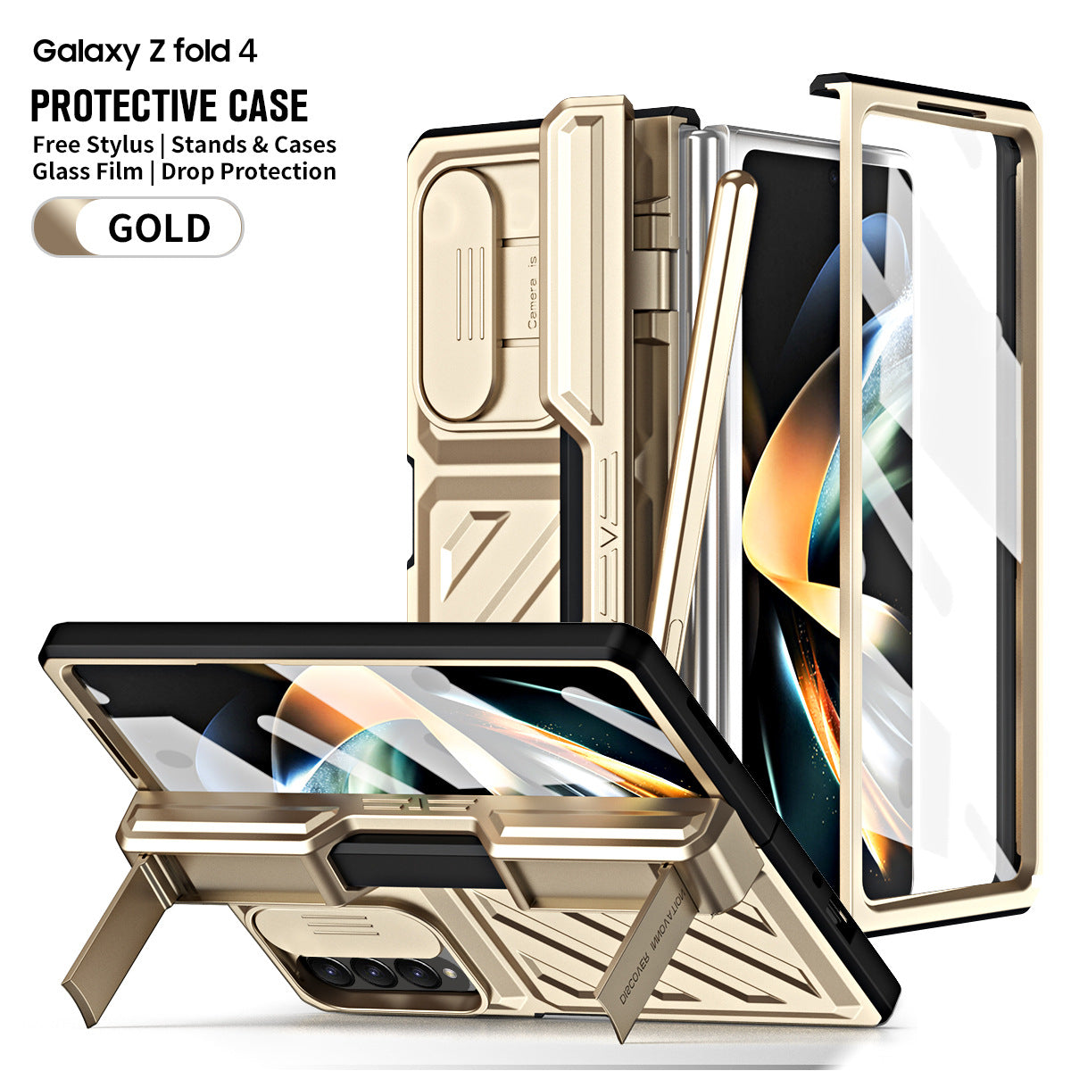 Ultra Strong Drop Prevention Case For Samsung Galaxy Z Fold5 With Bracket and Front Film Free Stylus