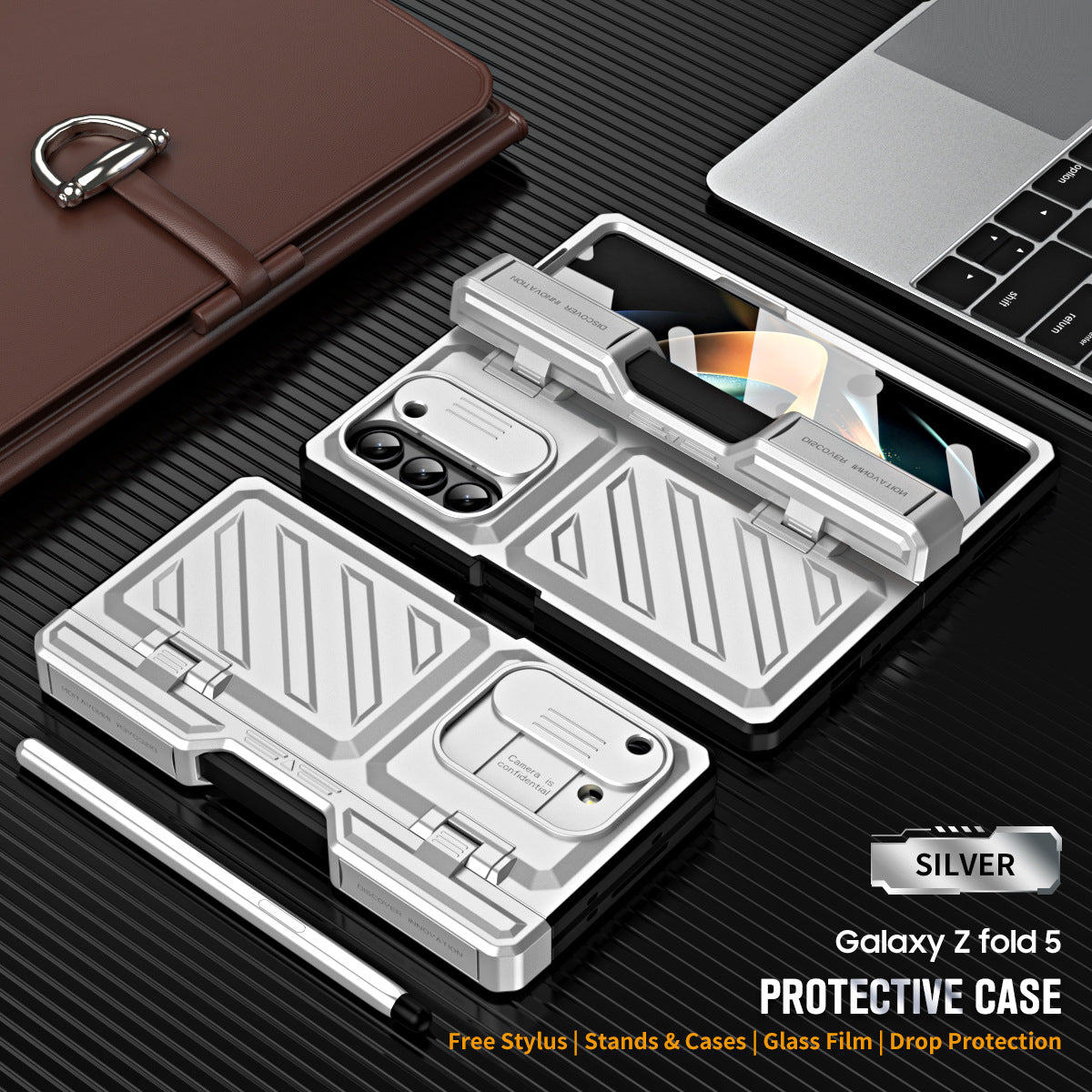 Ultra Strong Drop Prevention Case For Samsung Galaxy Z Fold5 With Bracket and Front Film Free Stylus