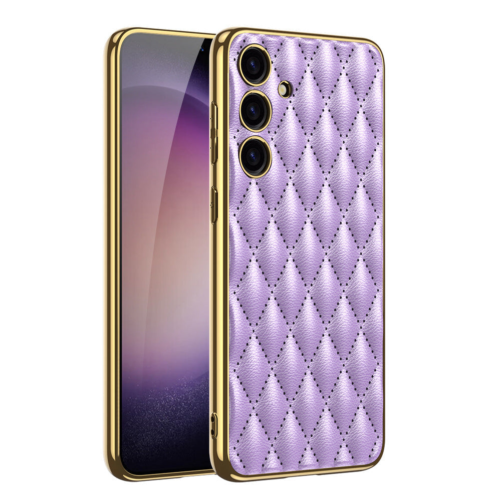Samsung S24 Ultra Electroplated Phone Case  Porous Leather S24 Series Case