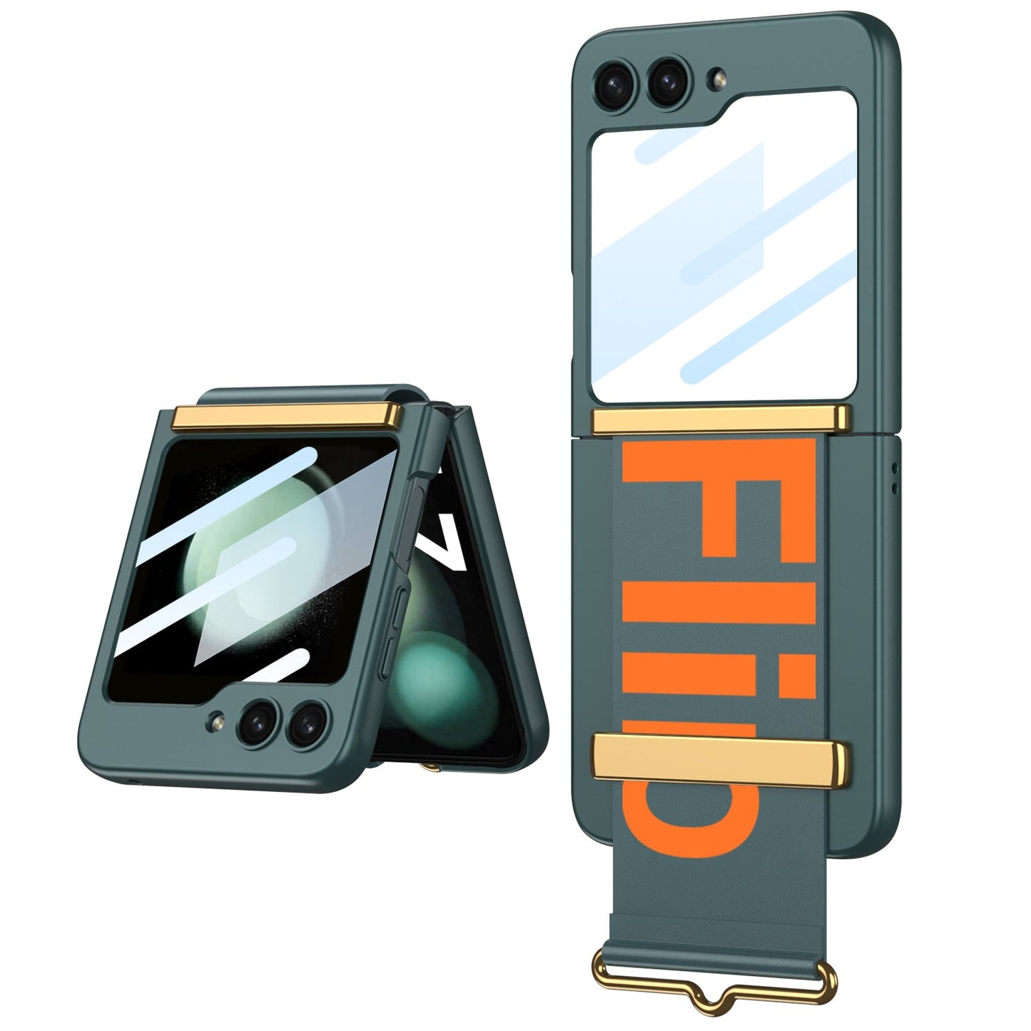 Samsung Galaxy Z Flip5 Wristband Case Ultra-thinFrosted Hard Shell With Tempered Glass Protector