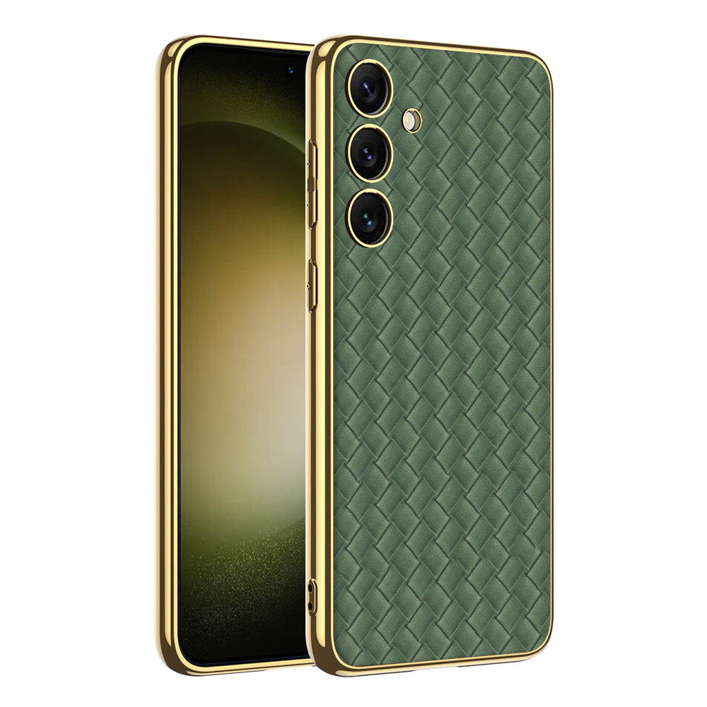 Samsung S24Ultra S24 Series Woven Pattern Electroplated Plain leather Phone Case