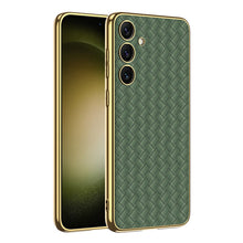 Lade das Bild in den Galerie-Viewer, Samsung S24Ultra S24 Series Woven Pattern Electroplated Plain leather Phone Case

