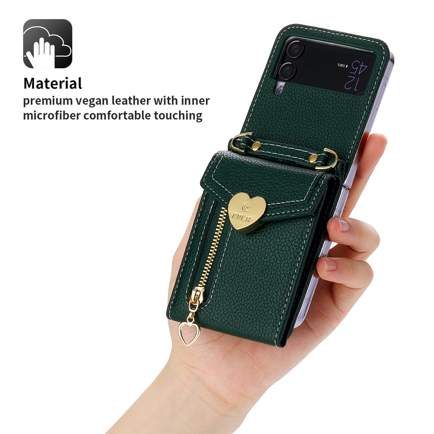 Samsung Z Flip5 Case Z Flip4 Lychee Pattern Zipper Cardholder Diagonal Folding Case