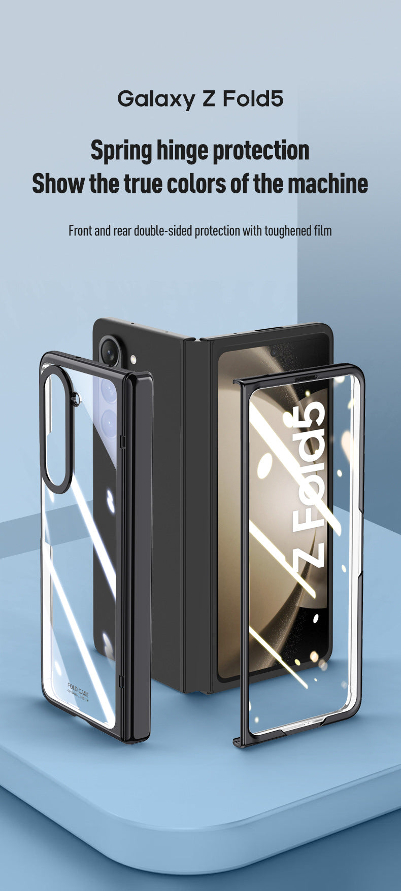 Full Surround Galaxy Z Fold5 Transparent Phone Case with Invisible Stand & Pen Slot & Film