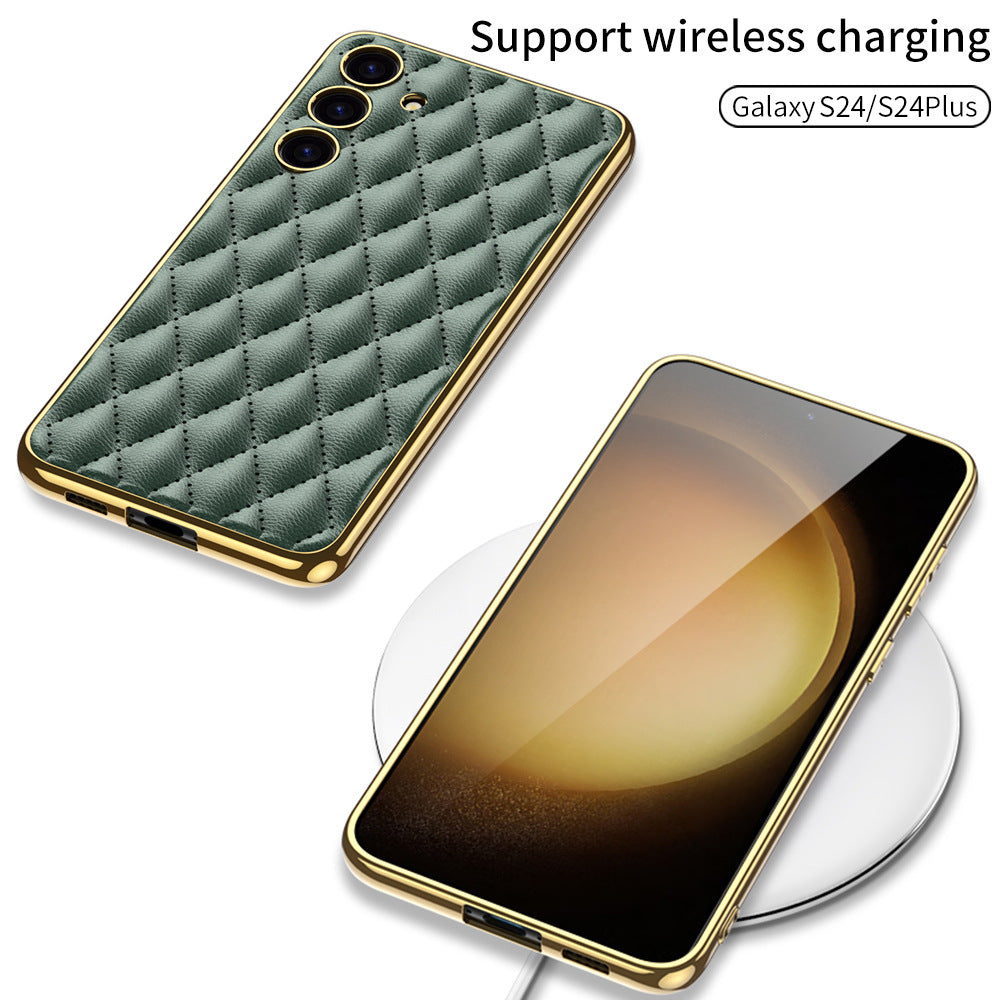 Samsung S24 Ultra Electroplated Phone Case  Porous Leather S24 Series Case