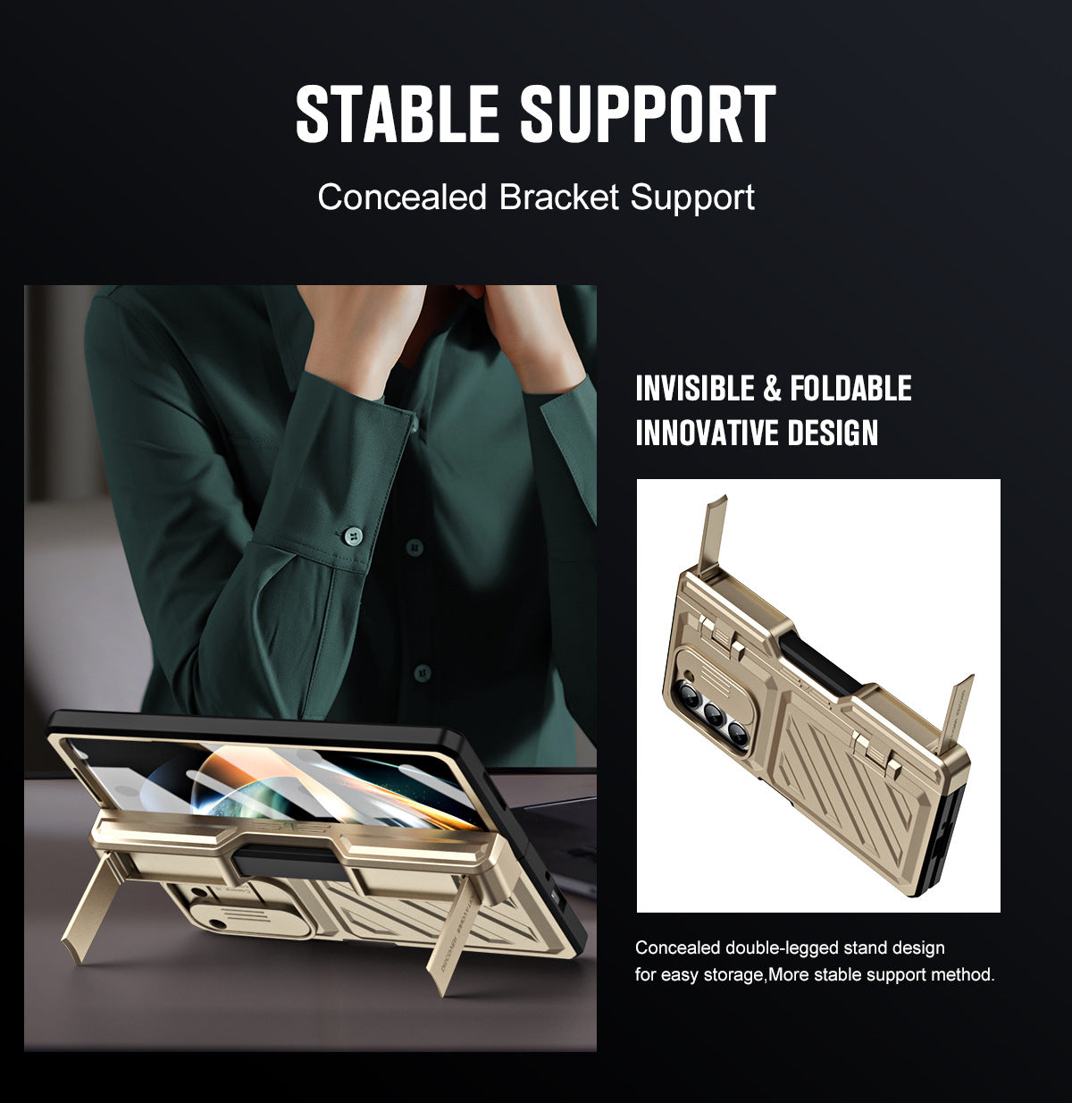 Ultra Strong Drop Prevention Case For Samsung Galaxy Z Fold5 With Bracket and Front Film Free Stylus
