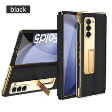 Carregar imagem no visualizador da galeria, Leather Samsung Galaxy Z Fold5 Case Electroplating Bracket One-piece All-inclusive Drop-proof Case
