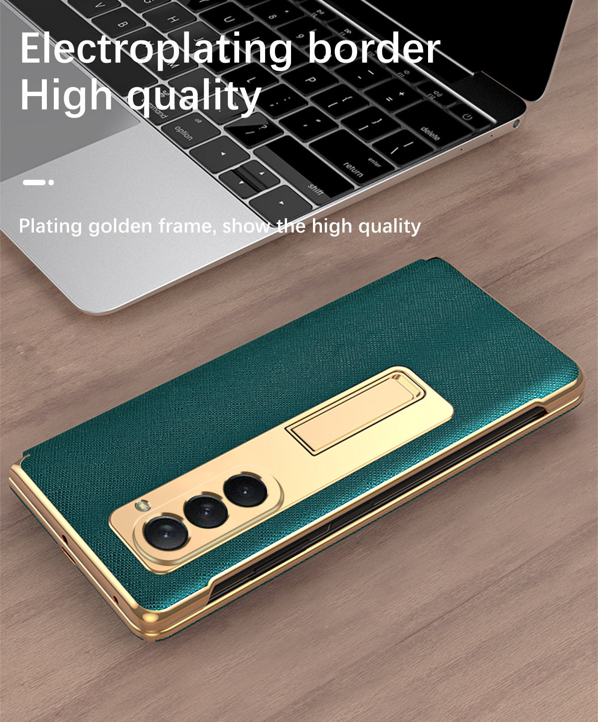 Leather Samsung Galaxy Z Fold5 Case Electroplating Bracket One-piece All-inclusive Drop-proof Case