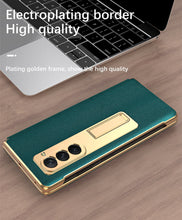 Charger l&#39;image dans la galerie, Leather Samsung Galaxy Z Fold5 Case Electroplating Bracket One-piece All-inclusive Drop-proof Case
