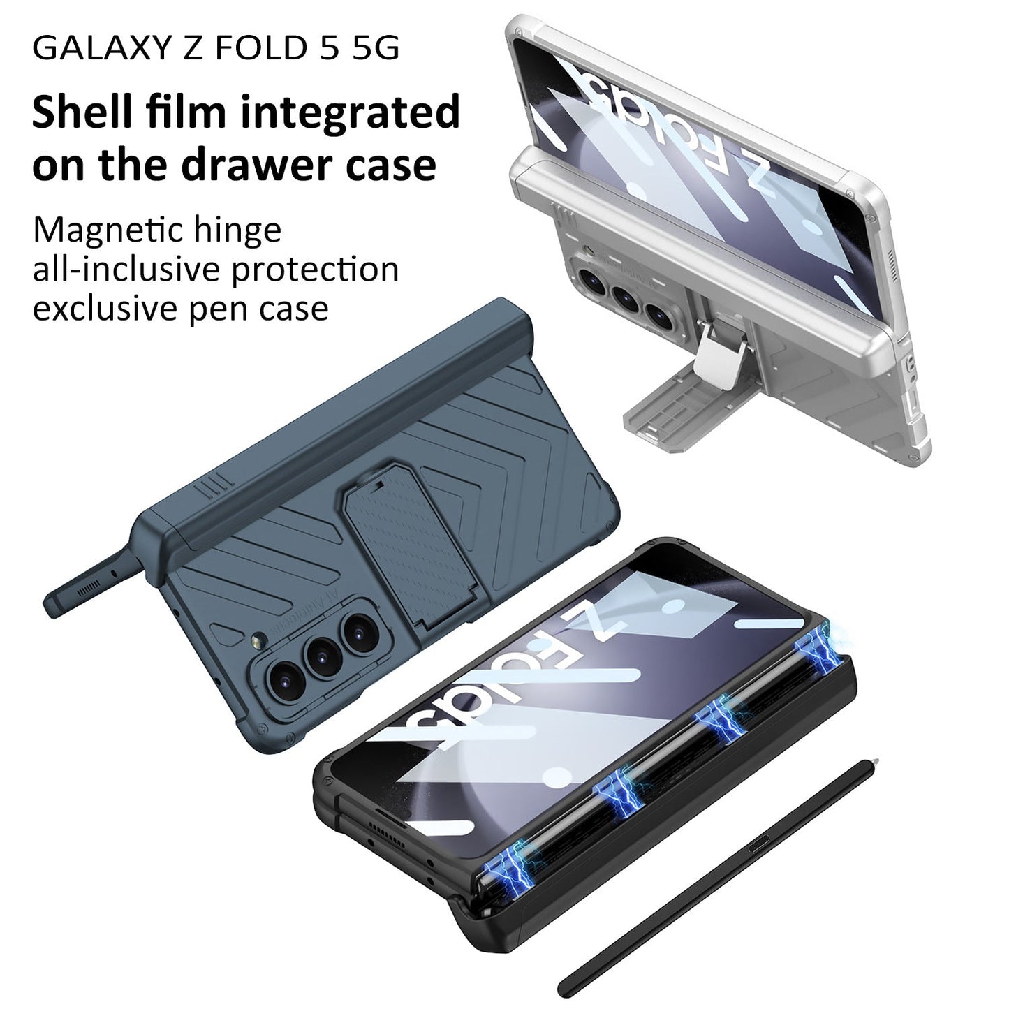 Samsung Galaxy Z Fold5 Magnetic Full Cover Armored Slide S Pen Case