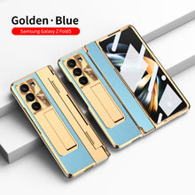 Lade das Bild in den Galerie-Viewer, Plating Leather Galaxy Z Fold5 Case with Front Screen Protector &amp; Flat Hinge Protection &amp; Hidden Stand
