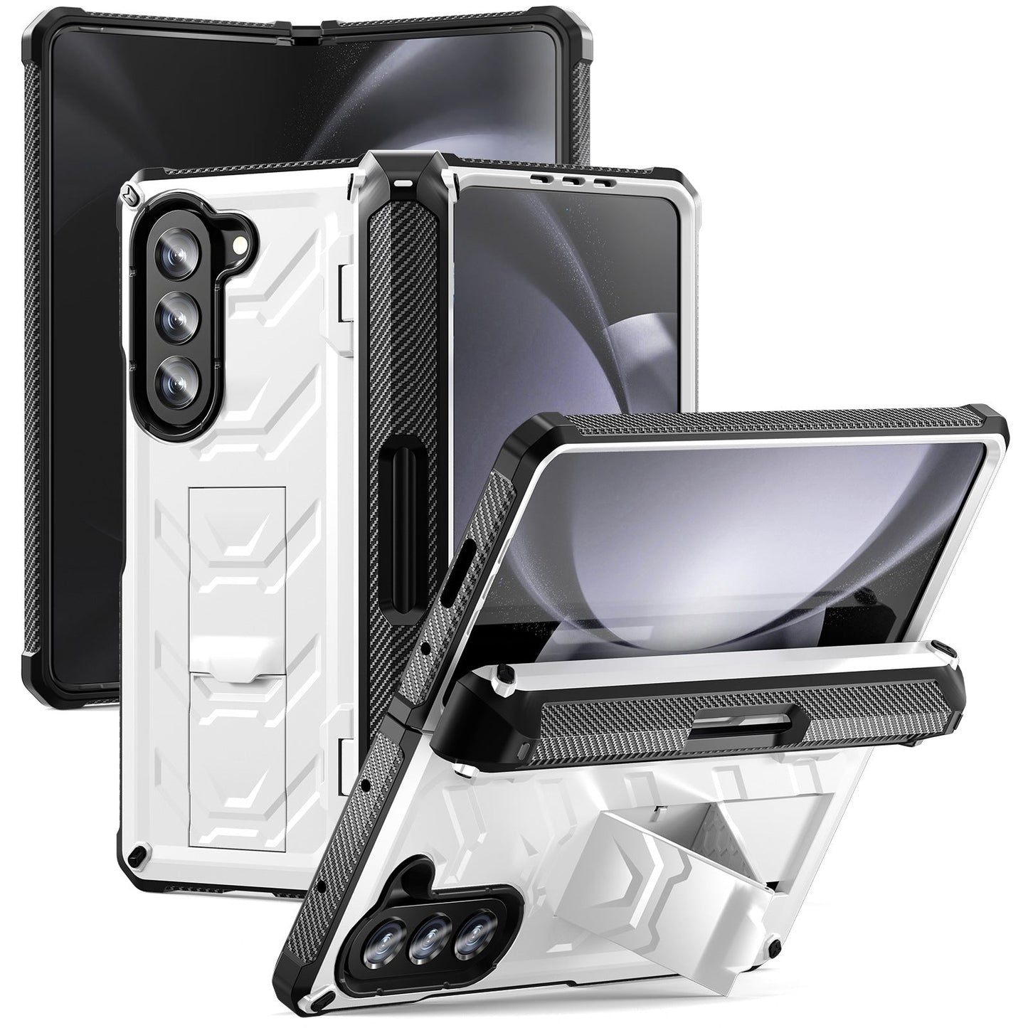 Mecha Style Galaxy Z Fold5 Ccase with Invisible Bracket & Pen Slot
