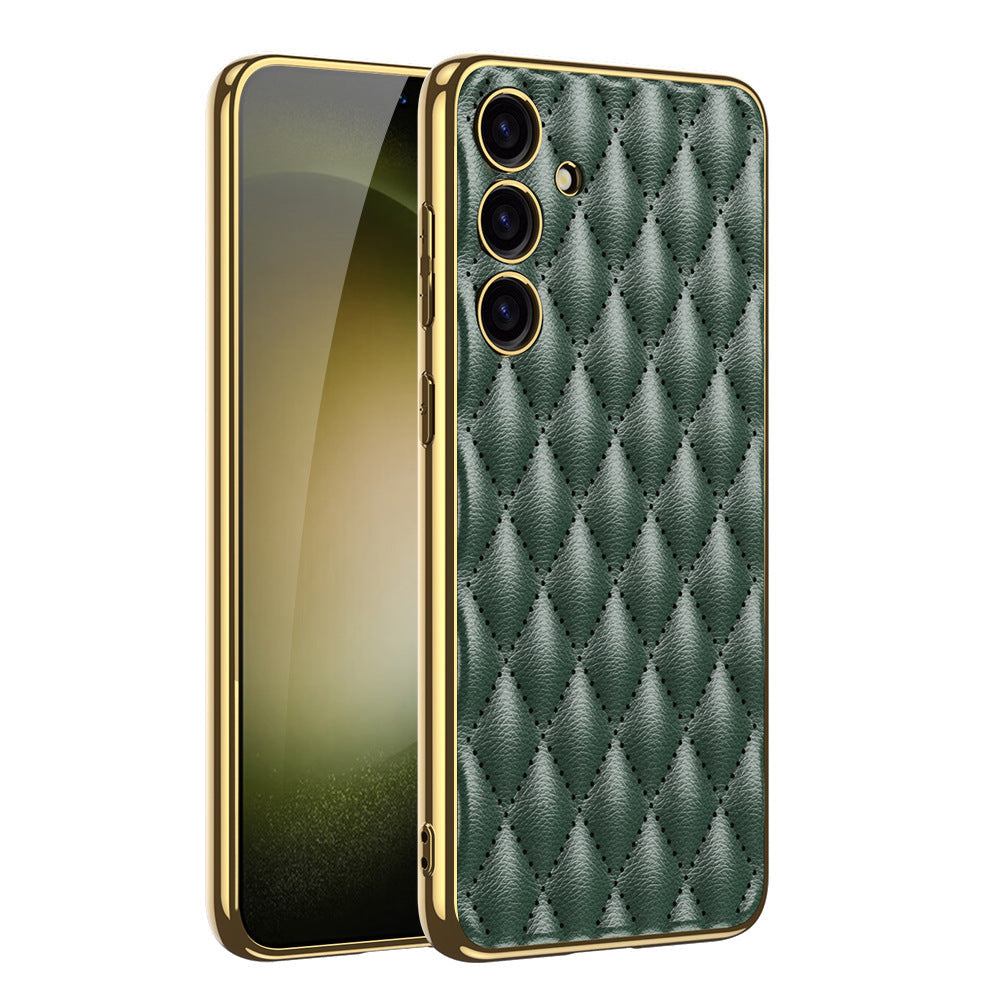 Samsung S24 Ultra Electroplated Phone Case  Porous Leather S24 Series Case