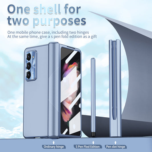 Electroplated Folding Case For Galaxy Z Fold5 With Double Hinge Protector and Free Stylus