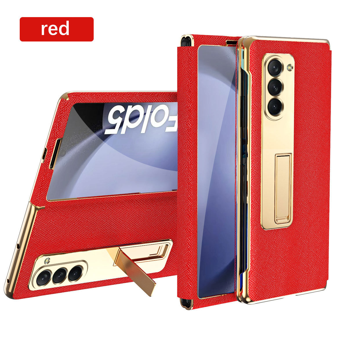 Leather Samsung Galaxy Z Fold5 Case Electroplating Bracket One-piece All-inclusive Drop-proof Case