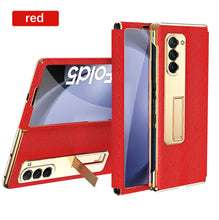 Cargar imagen en el visor de la galería, Leather Samsung Galaxy Z Fold5 Case Electroplating Bracket One-piece All-inclusive Drop-proof Case
