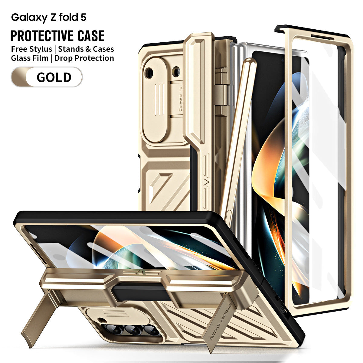 Ultra Strong Drop Prevention Case For Samsung Galaxy Z Fold5 With Bracket and Front Film Free Stylus