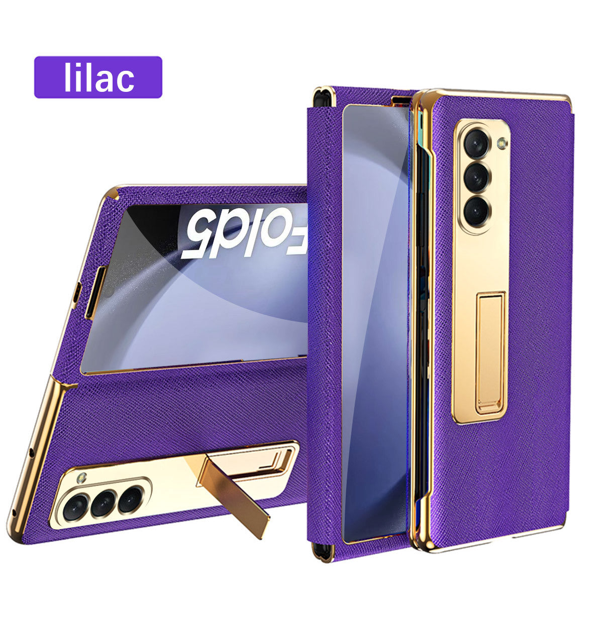 Leather Samsung Galaxy Z Fold5 Case Electroplating Bracket One-piece All-inclusive Drop-proof Case