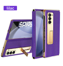 Lade das Bild in den Galerie-Viewer, Leather Samsung Galaxy Z Fold5 Case Electroplating Bracket One-piece All-inclusive Drop-proof Case
