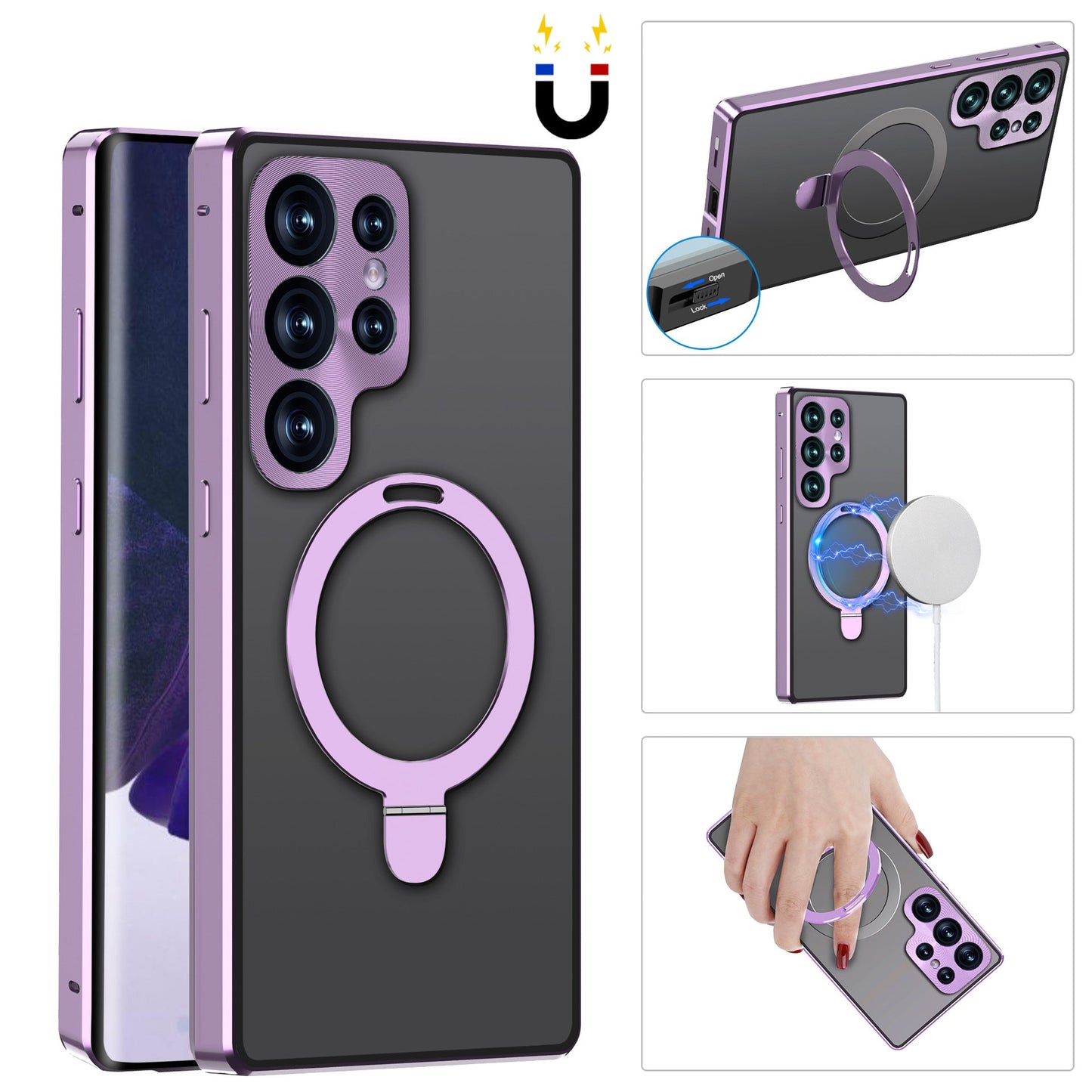 Samsung Galaxy S23 Ultra Case Magneto Metal Magnetic S22 Ultra Case with MagSafe Folding Kick-stand