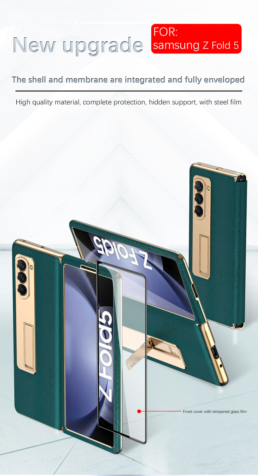 Leather Samsung Galaxy Z Fold5 Case Electroplating Bracket One-piece All-inclusive Drop-proof Case
