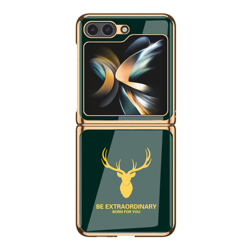 Simple Deer Head Samsung Z Flip5 Shell Electroplated Glass Protective Case