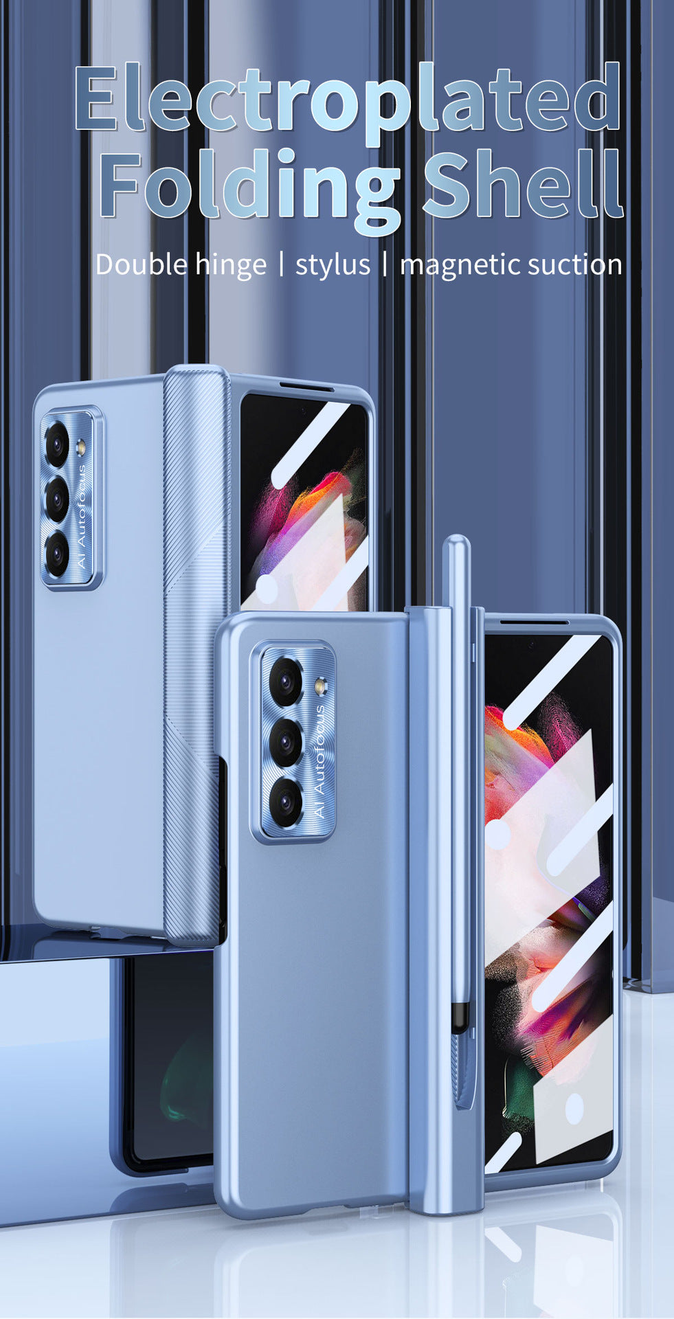 Electroplated Folding Case For Galaxy Z Fold5 With Double Hinge Protector and Free Stylus