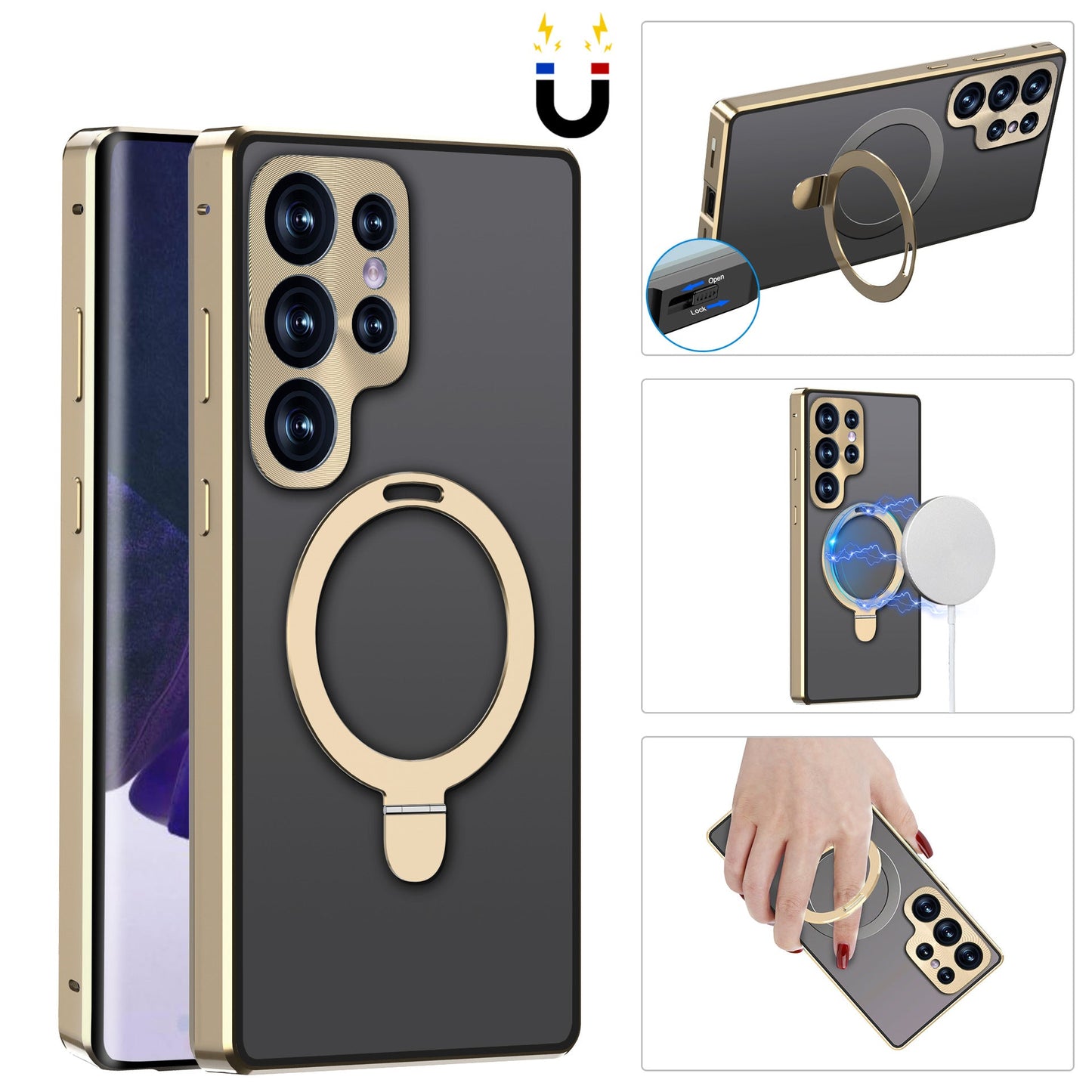 Samsung Galaxy S23 Ultra Case Magneto Metal Magnetic S22 Ultra Case with MagSafe Folding Kick-stand