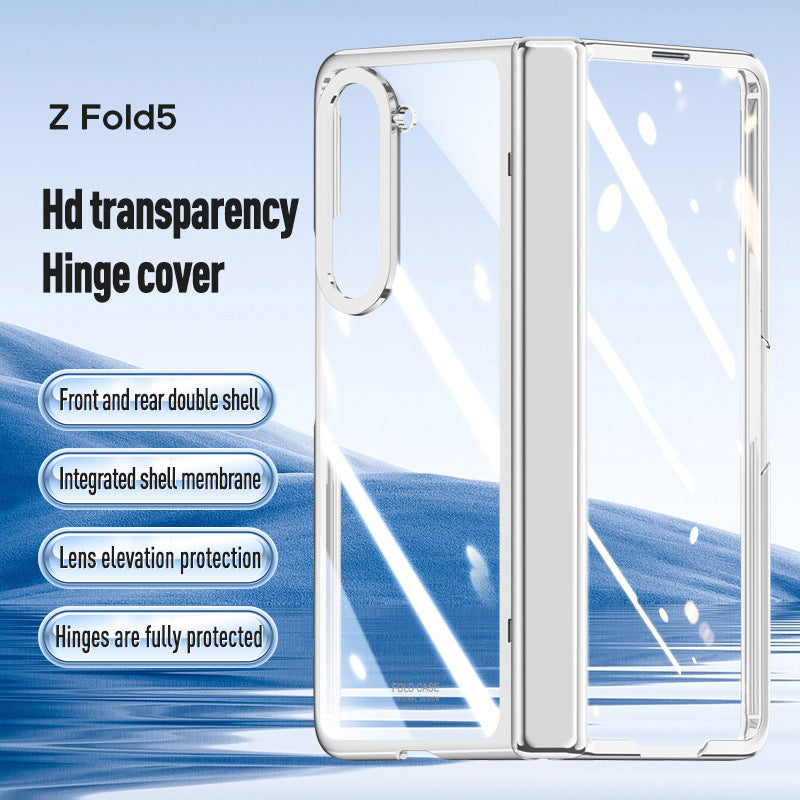 Full Surround Galaxy Z Fold5 Transparent Phone Case with Invisible Stand & Pen Slot & Film
