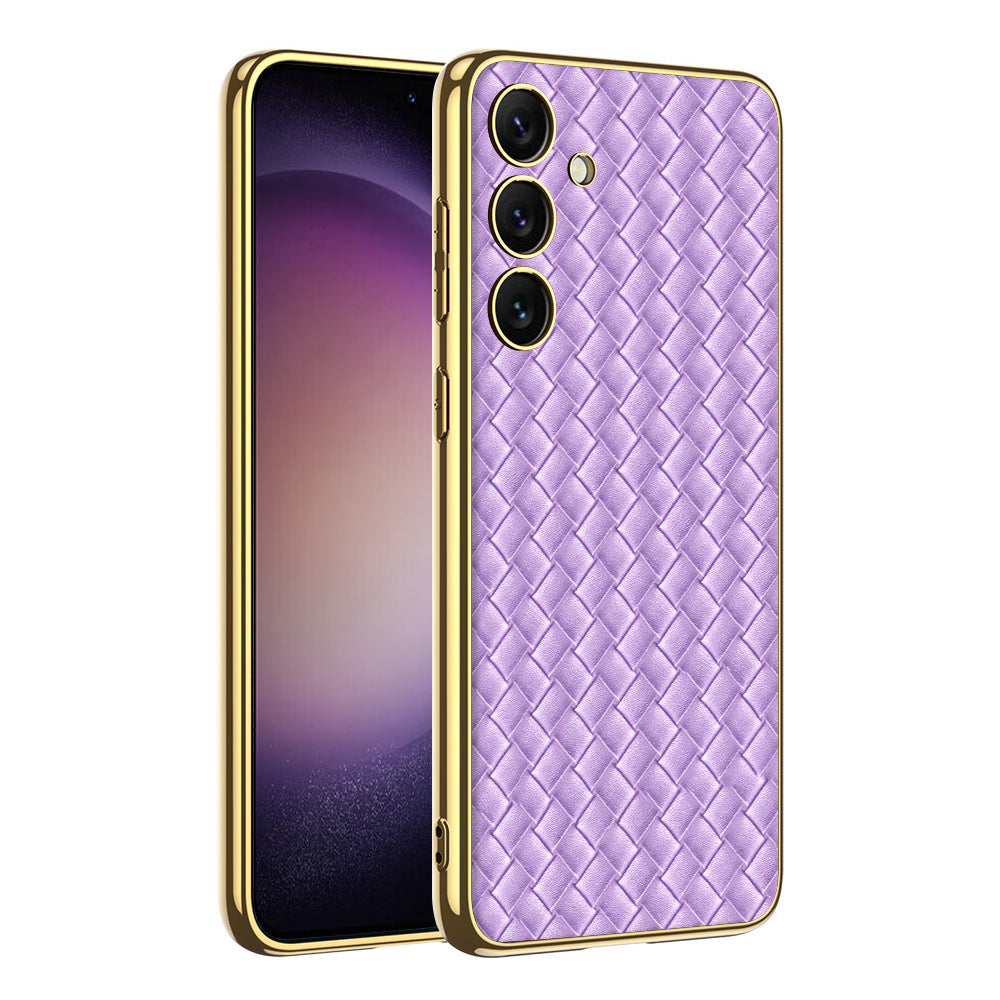 Samsung S24Ultra S24 Series Woven Pattern Electroplated Plain leather Phone Case