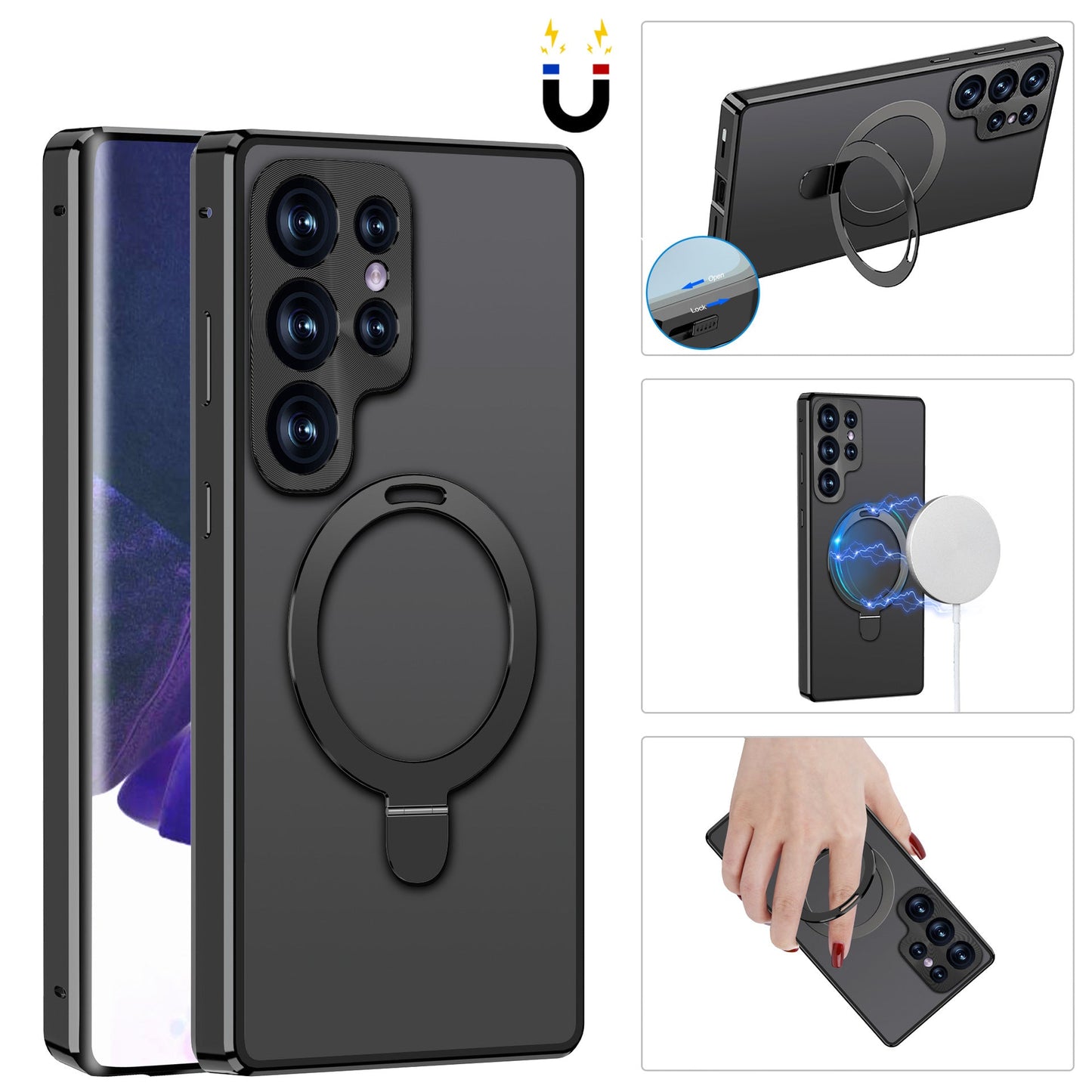 Samsung Galaxy S23 Ultra Case Magneto Metal Magnetic S22 Ultra Case with MagSafe Folding Kick-stand