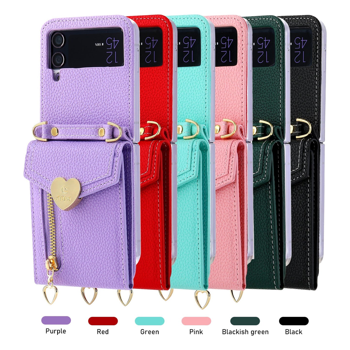 Samsung Z Flip5 Case Z Flip4 Lychee Pattern Zipper Cardholder Diagonal Folding Case