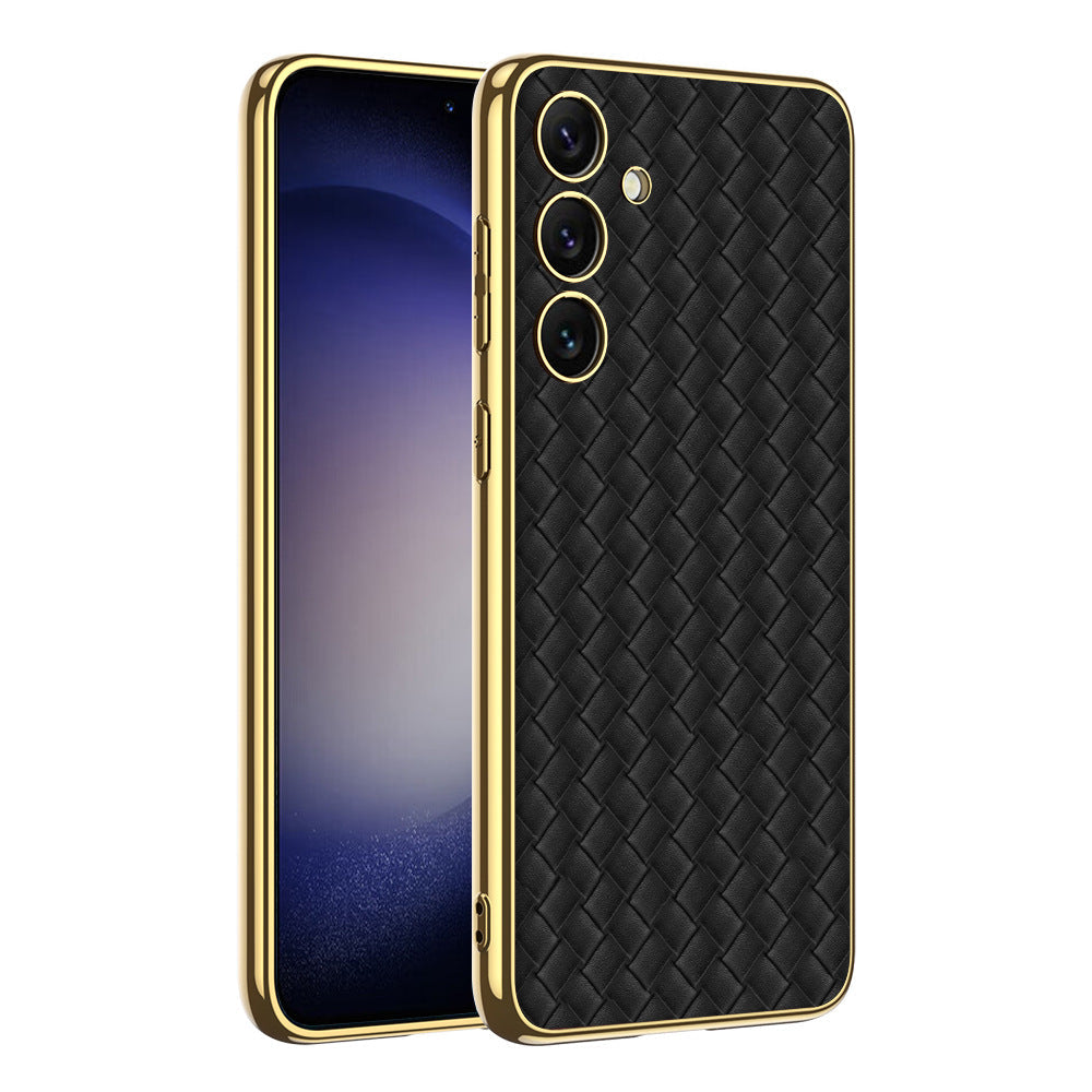 Samsung S24Ultra S24 Series Woven Pattern Electroplated Plain leather Phone Case