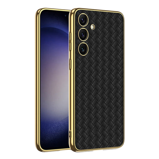 Samsung S24Ultra S24 Series Woven Pattern Electroplated Plain leather Phone Case