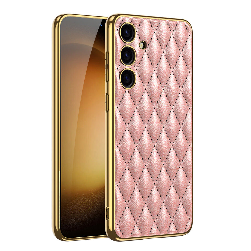 Samsung S24 Ultra Electroplated Phone Case  Porous Leather S24 Series Case