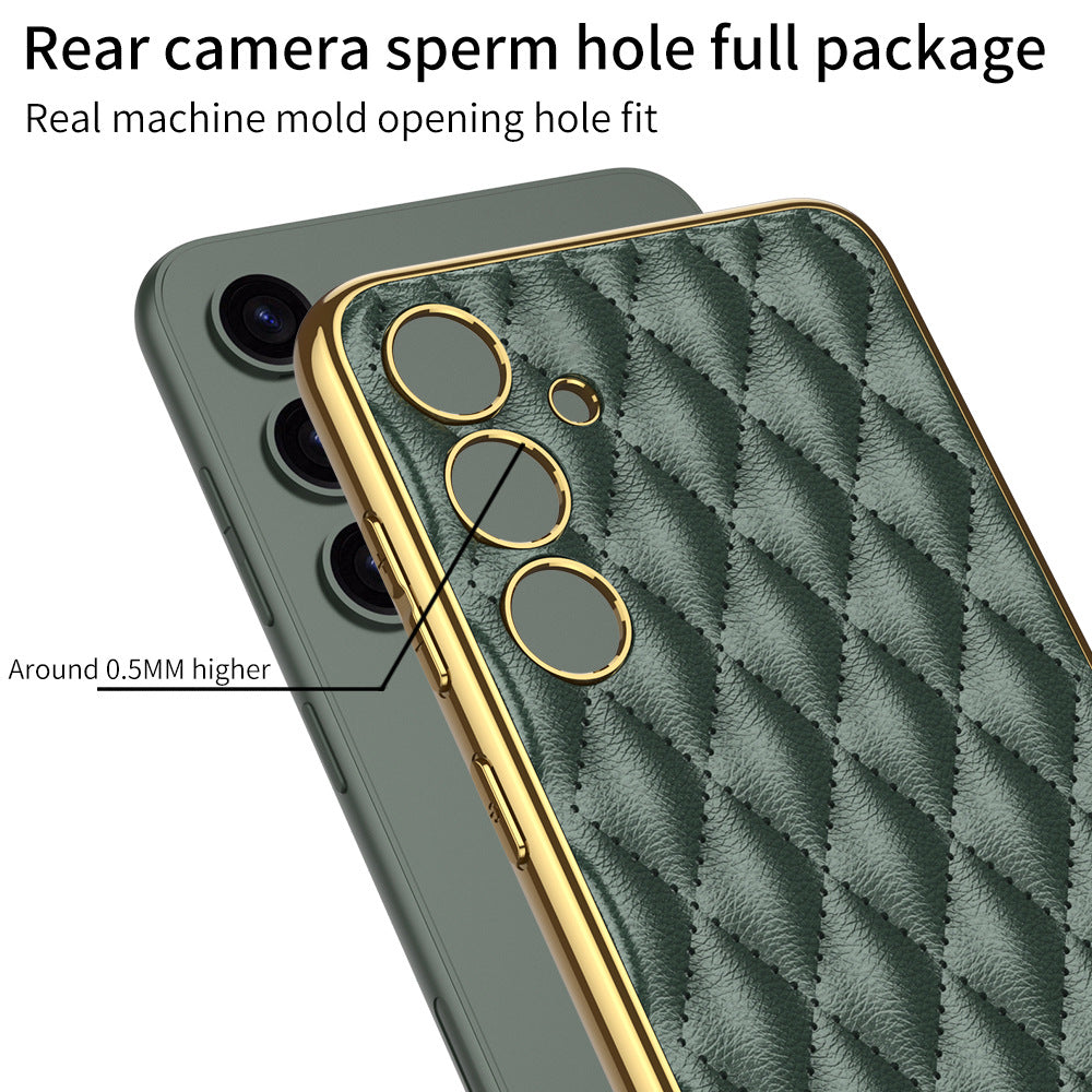 Samsung S24 Ultra Electroplated Phone Case  Porous Leather S24 Series Case