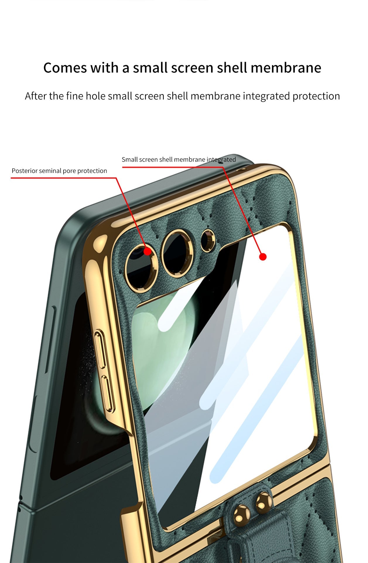 Luxury Argyle Leather Phone Case with Ring and Front Screen Protector For Samsung Galaxy Z Flip5
