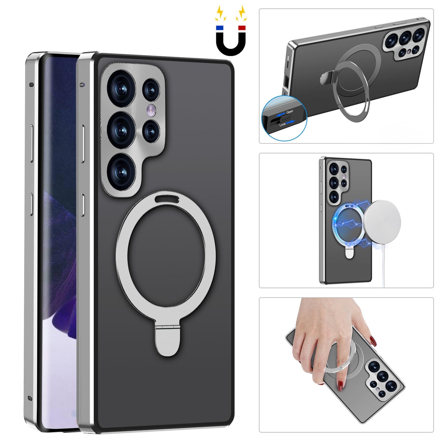 Samsung Galaxy S23 Ultra Case Magneto Metal Magnetic S22 Ultra Case with MagSafe Folding Kick-stand