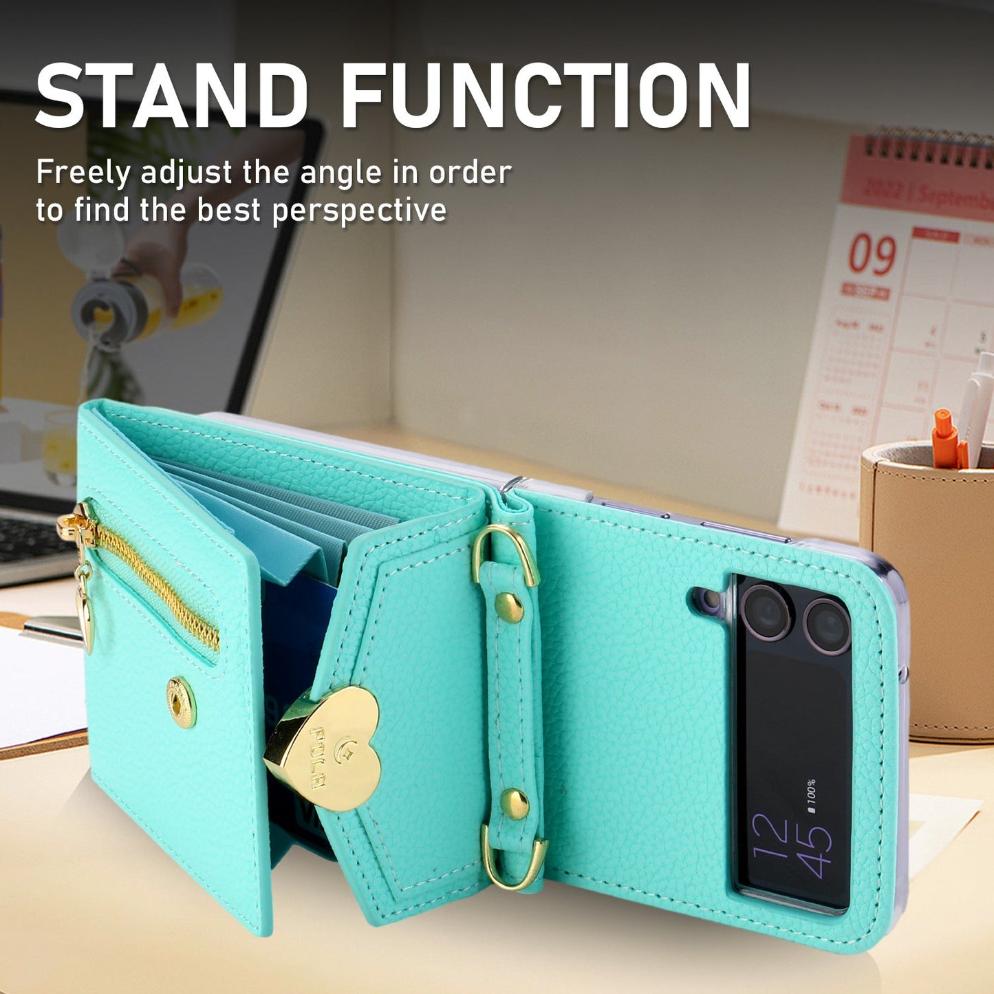 Samsung Z Flip5 Case Z Flip4 Lychee Pattern Zipper Cardholder Diagonal Folding Case