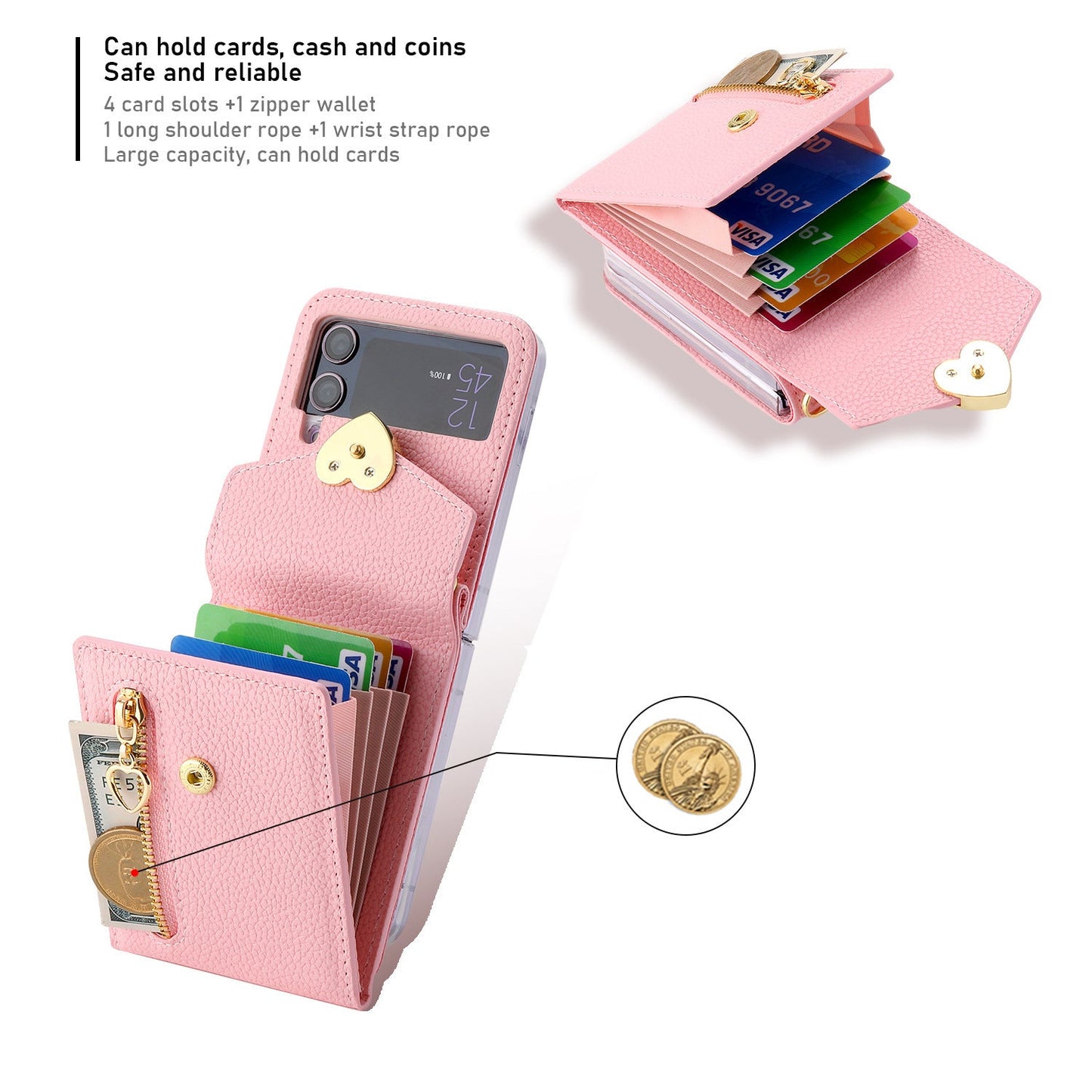 Samsung Z Flip5 Case Z Flip4 Lychee Pattern Zipper Cardholder Diagonal Folding Case