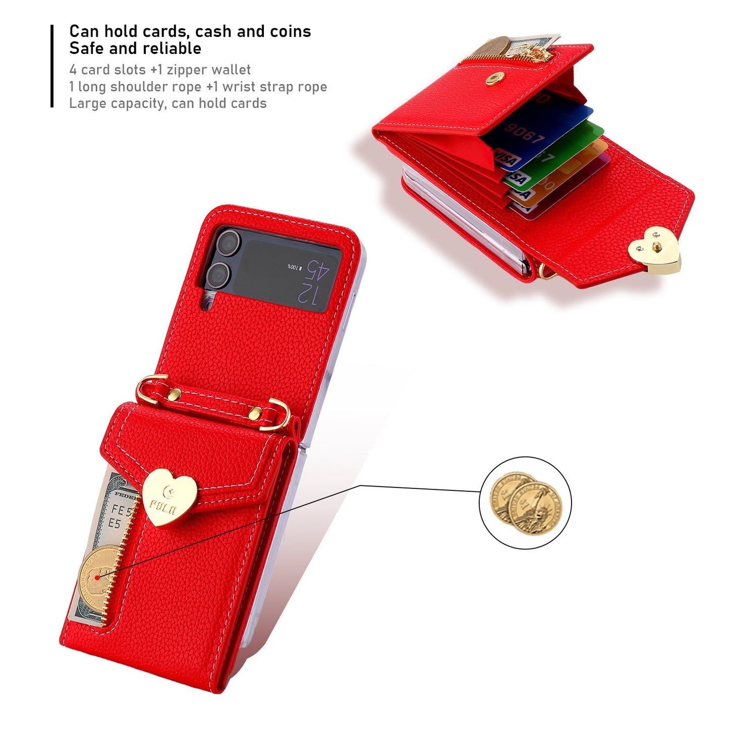Samsung Z Flip5 Case Z Flip4 Lychee Pattern Zipper Cardholder Diagonal Folding Case