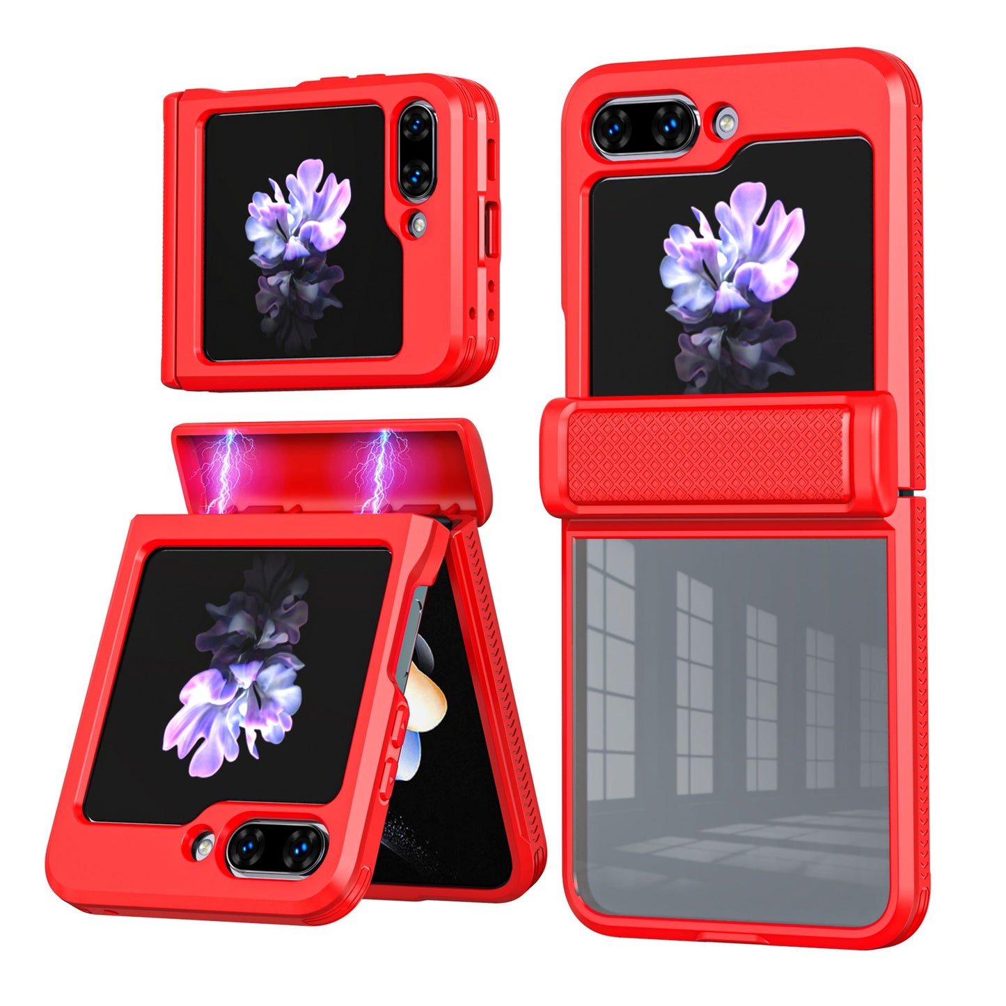 Samsung z flip 5 case with clear tempered glass film and Magnetic spring hinge