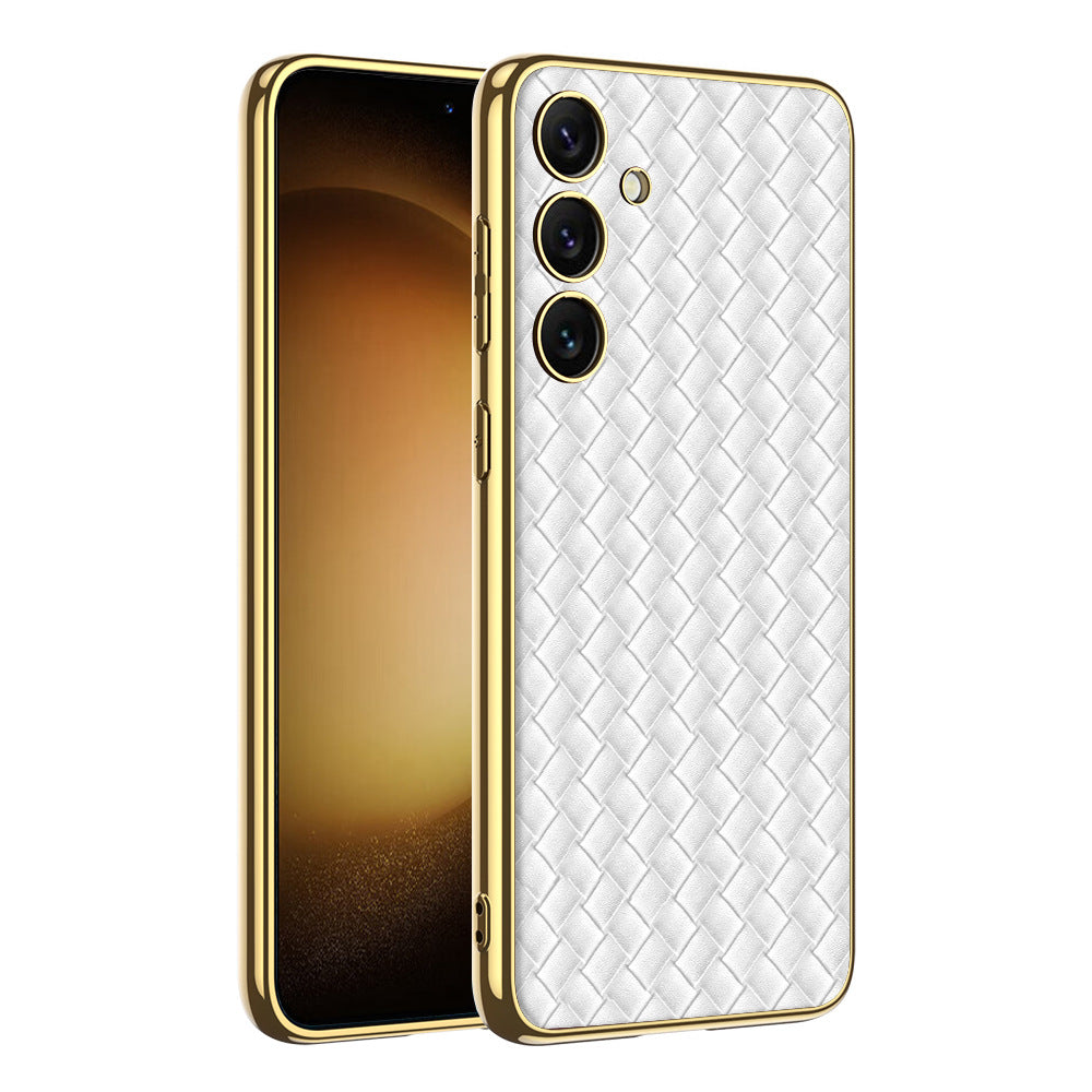 Samsung S24Ultra S24 Series Woven Pattern Electroplated Plain leather Phone Case