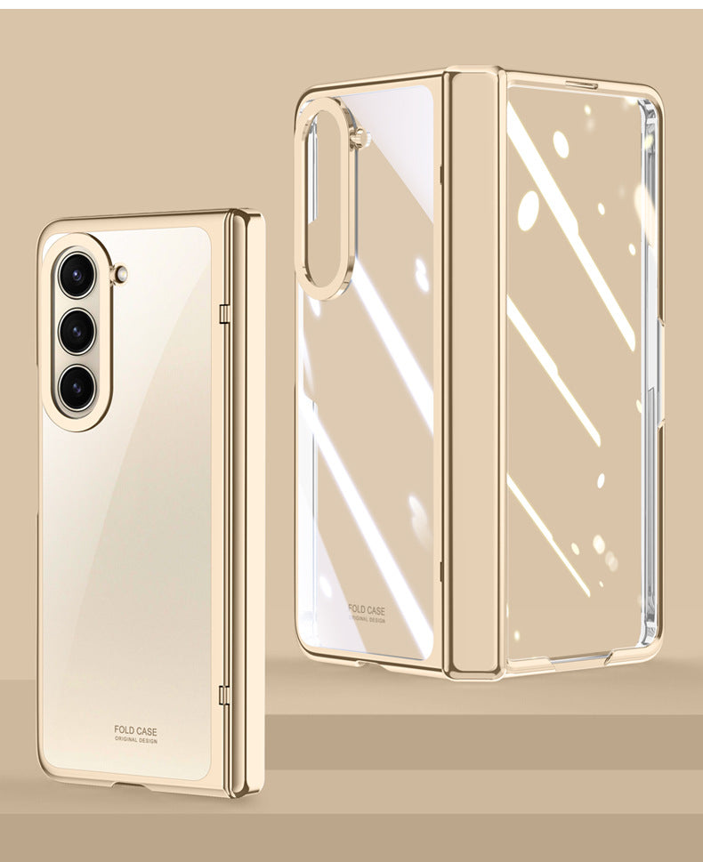 Full Surround Galaxy Z Fold5 Transparent Phone Case with Invisible Stand & Pen Slot & Film